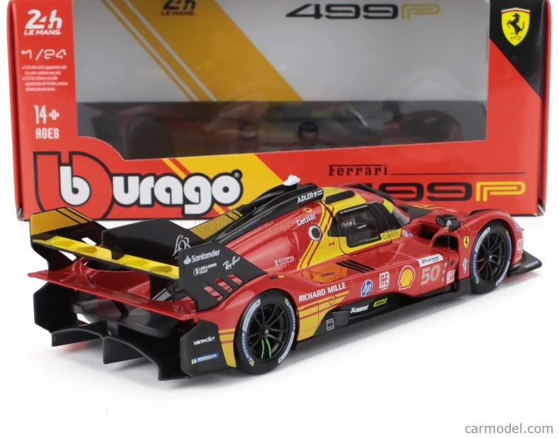 Bburago Ferrari 499p 3.0l Turbo V6 Team Ferrari Af Corse N 50 Winner 24h Le Mans 2024 Antonio Fuoco – Miguel Molina – Nicklas Nielsen 1:24 Red