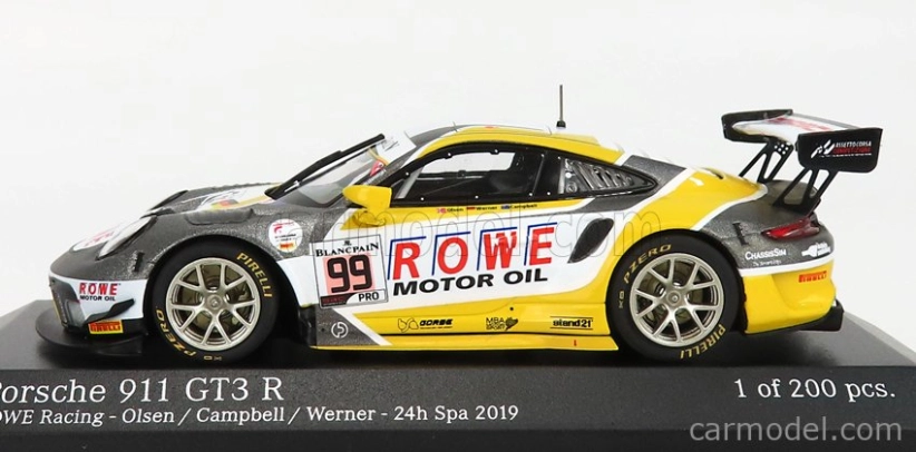 Minichamps Porsche 911 991-2 Team Rowe Racing N 99 7th 24h Spa 2019 D.olsen - M.campbell - D.werner 1:43 Sivá Biela Žltá
