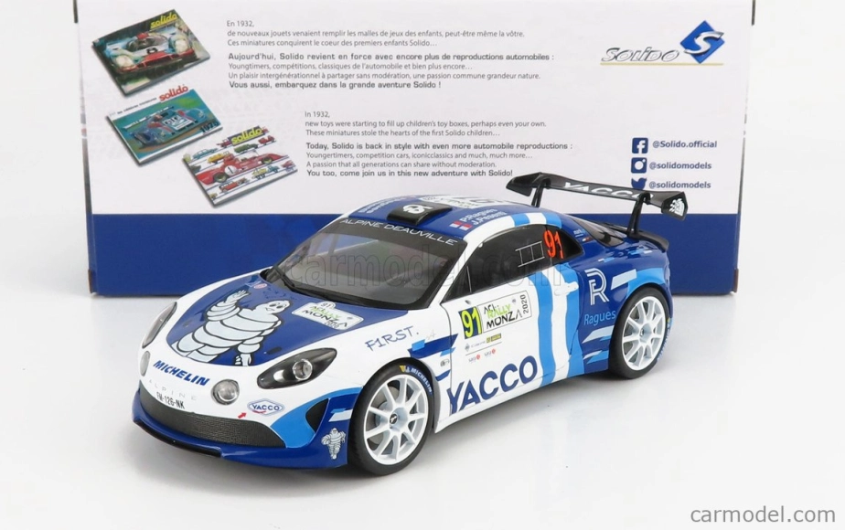 Solido Renault A110 Alpine N 91 Winner Rgt Class Rally Monza 2020 P.ragues - J.pesenti 1:18 2 Tones Blue White