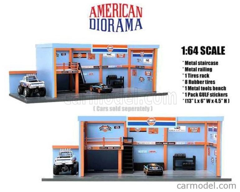 American diorama Accessories Diorama Gulf Garage Officina 1:64 Světle Modrá Oranžová
