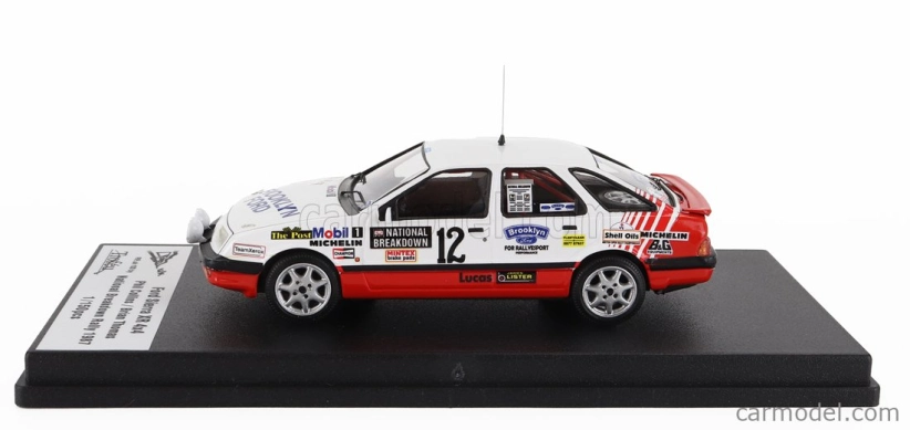 Trofeu Ford england Sierra Xr 4x4 (nočná verzia) N 12 Rally National Breakdown 1987 Phil Collins - Brian Thomas 1:43 Biela červená