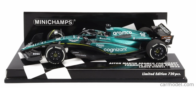 Minichamps Aston martin F1 Amr23 Team Aramco Cognizant N 18 Sezóna 2023 Lance Stroll 1:43 Zelená
