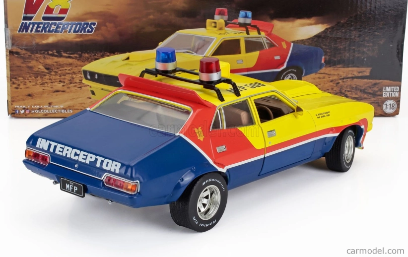 Greenlight Ford usa Falcon Xb V8 Police Interceptor Mad-max 1973 Movie - M.rockatansky The Dark One 1:18 Žltá červená modrá