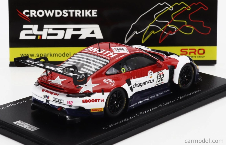 Spark-model Porsche 911 992 Gt3 R Team Gmg Racing N 132 24h Spa 2023 K.wadhington - J.sofronas - P.long - J.bleekemolen 1:43 Červená Biela Modrá