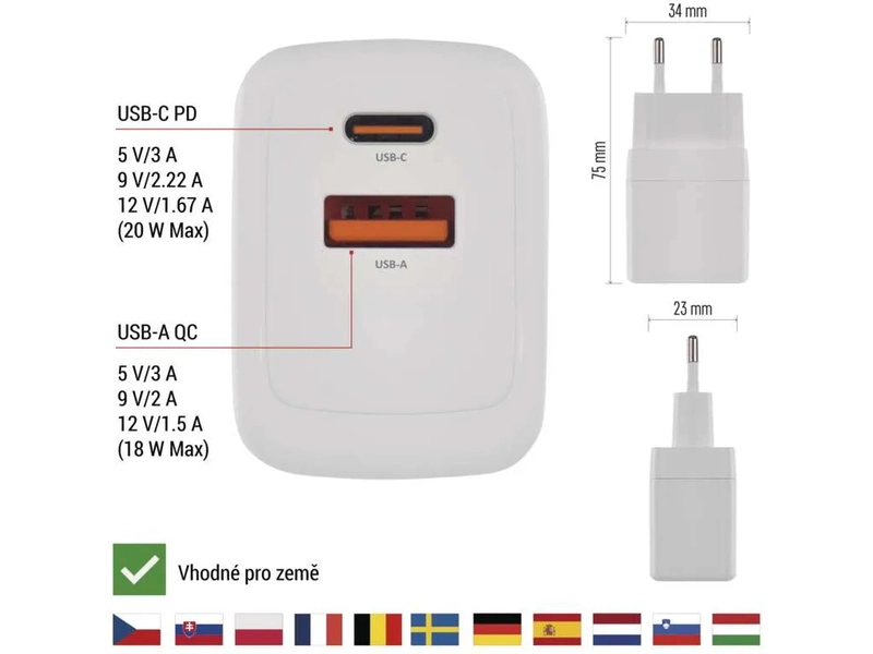 Napájací adaptér GaN PD 20W USB (napájanie)