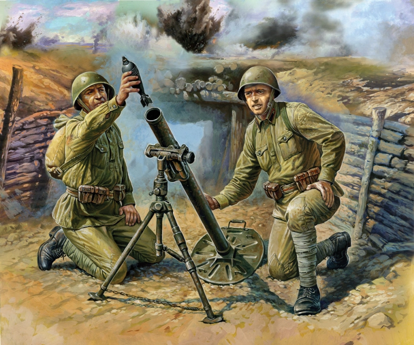 Zvezda figurky - sovětský 82mm minomet s vojáky (1:72)