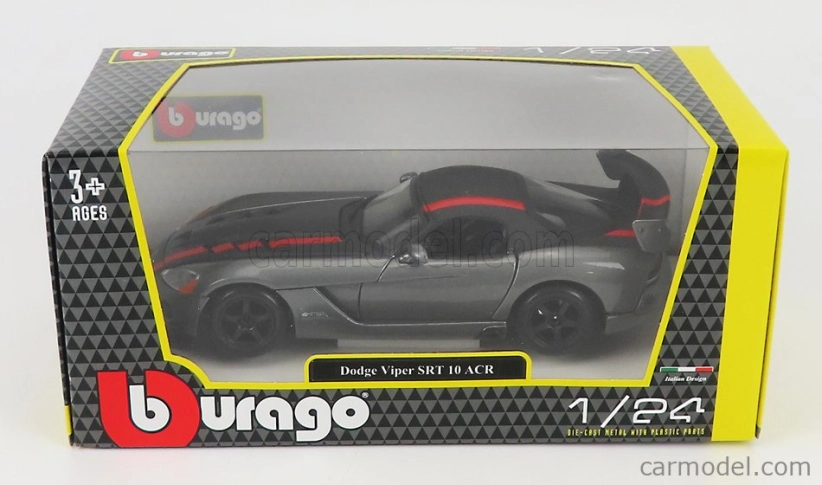 Bburago Dodge Viper Srt-10 Coupe 2003 - With Red Line 1:24 Grey
