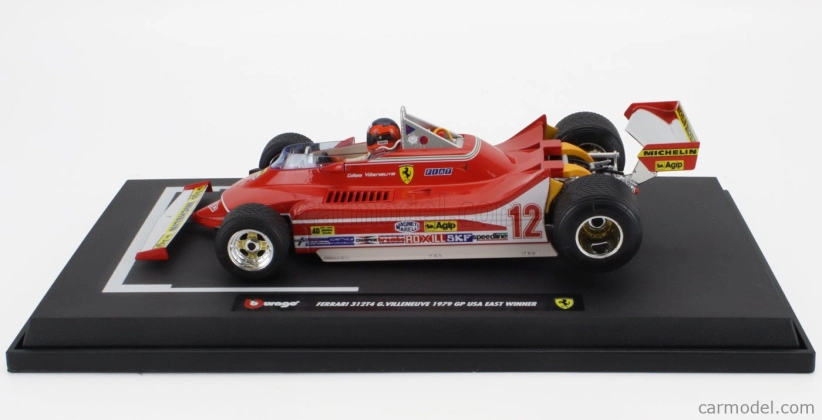 Bburago Ferrari F1  312t4 N 12 Winner Watkins Glen Gp Usa (with Pilot Figure And Rain Wheels) 1979 Gilles Villeneuve 1:18 Red