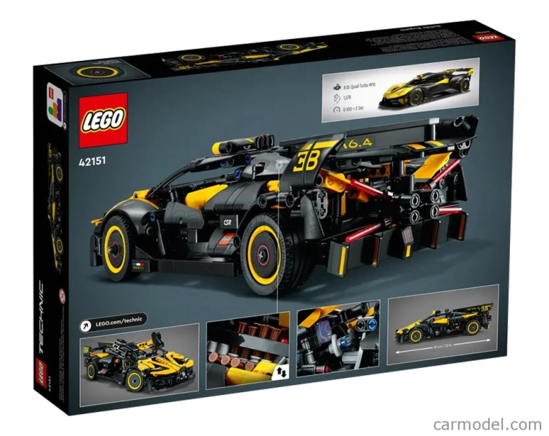 Lego Bugatti Lego Technic - Bolide W16 8.0 Four-turbo 1850hp 500km/h 2020 - 905 Pezzi - 905 dielikov Žltá čierna