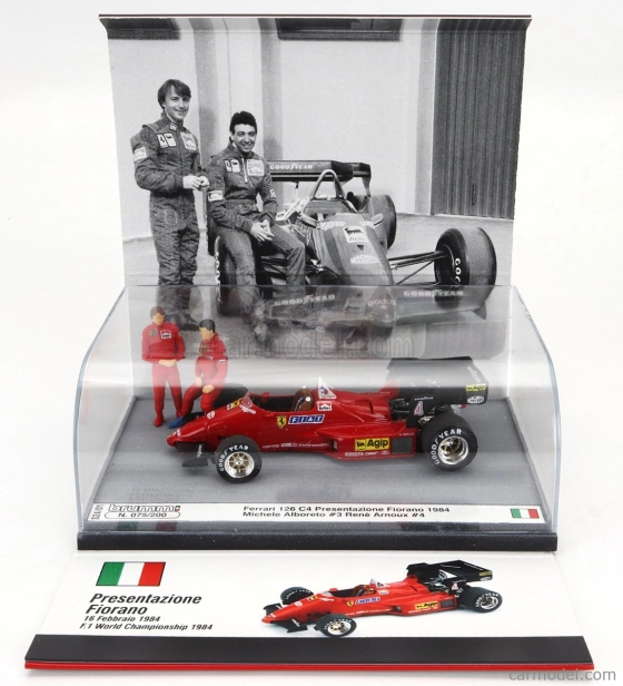 Brumm prom Ferrari F1 126c4 N 0 Presentazione Fiorano Season 1984 With Michele Alboreto And Rene Arnoux Driver Figures 1:43 Červená Černá