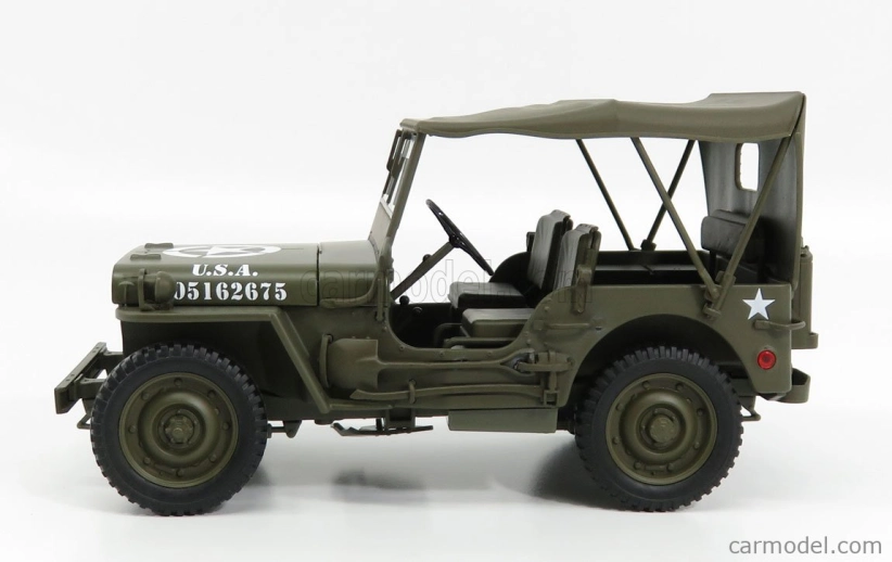 Welly Jeep Willys 1/4 Mb Usa Army Soft-top Closed 1945 1:18 Military Green