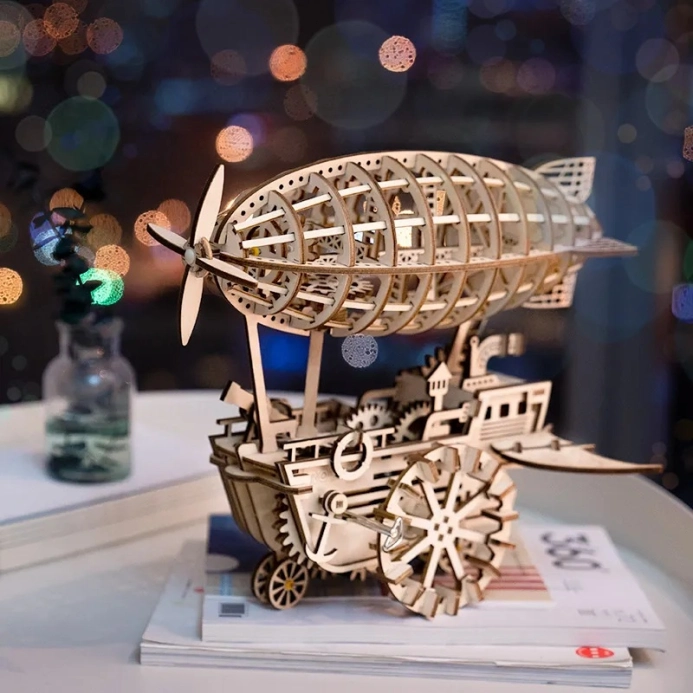 RoboTime 3D drevené mechanické puzzle Fantastická vzducholoď