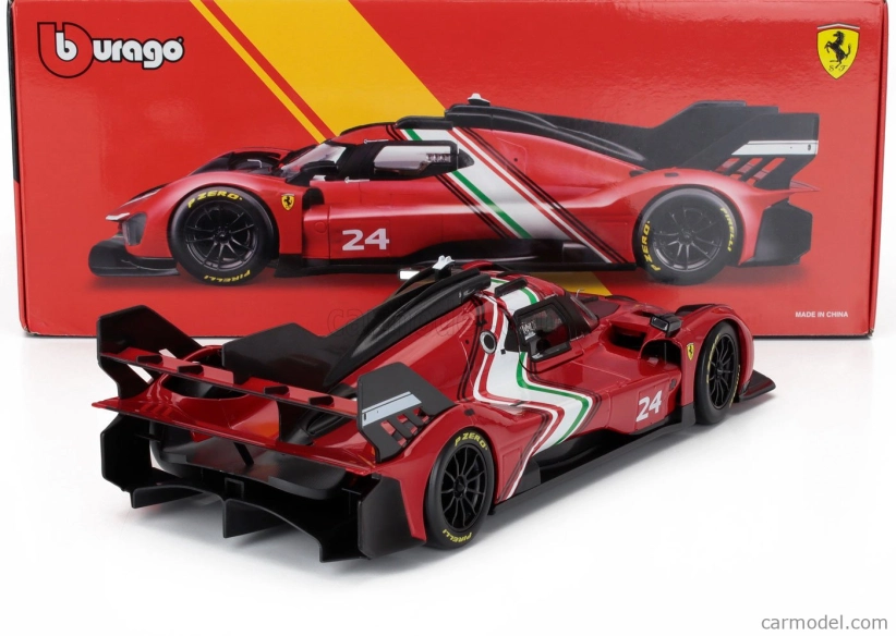 Bburago Ferrari 499p 3.0l Turbo V6 N 24 Modificata 2024 1:18 červená žltá čierna