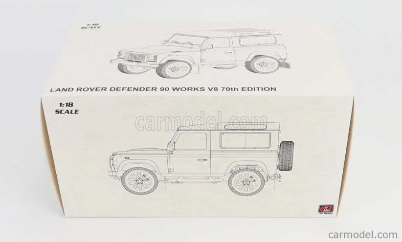 Lcd-model Land rover Defender 90 Works V8 70th Edition 2018 1:18 Bílá