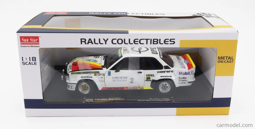Sun-star Opel Ascona 400 Rally (night Version) N 2 Winner Rally Costa Brava 1982 Tony Fassina - Rudy 1:18 Bílá Červená Oranžová