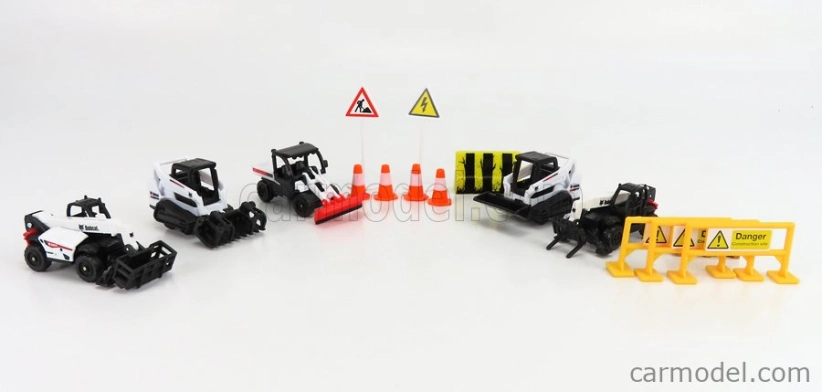 Maisto Bobcat Set pěti pracovních strojů s příslušenstvím 1:64, bílá