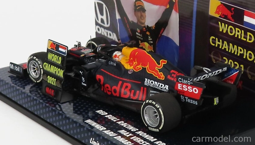 Minichamps Red bull F1 Rb16b Honda Ra620h Team Aston Martin N 33 Winner Abu Dhabi Gp With Pit Board World Champion 2021 Max Verstappen 1:43 Matná modrá žltá červená