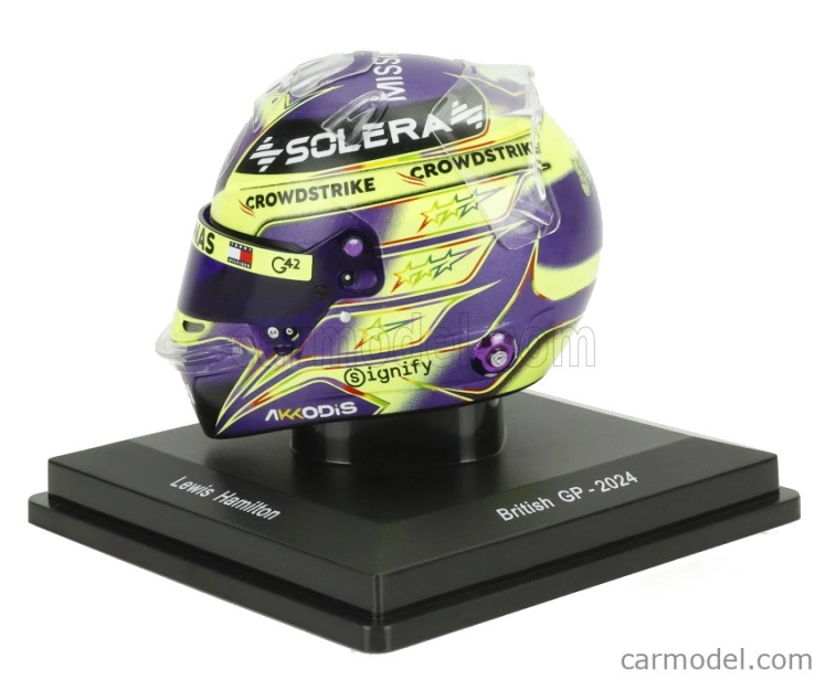 Spark-model Bell helmet Casco Helmet F1 Lewis Hamilton Team Mercedes Amg Petronas Motorsport Formula One N 44 Winner British Gp 2024 1:5 Fialově Žlutá