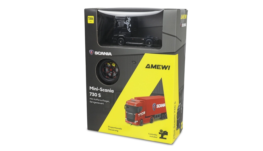 RC licencovaná Scania 730 S s návesom, GYRO, driftovacia, proporcionálny pohon 4x4, 1:64 RTR, čierna