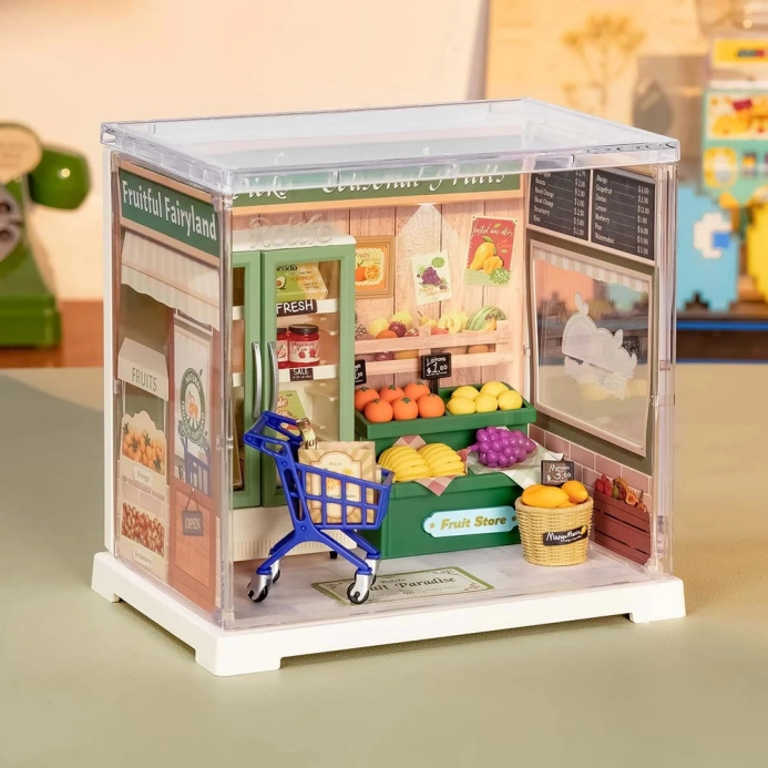 RoboTime 3D drevená stavebnica Miniatúrny domček mini Obchod s ovocím a zeleninou