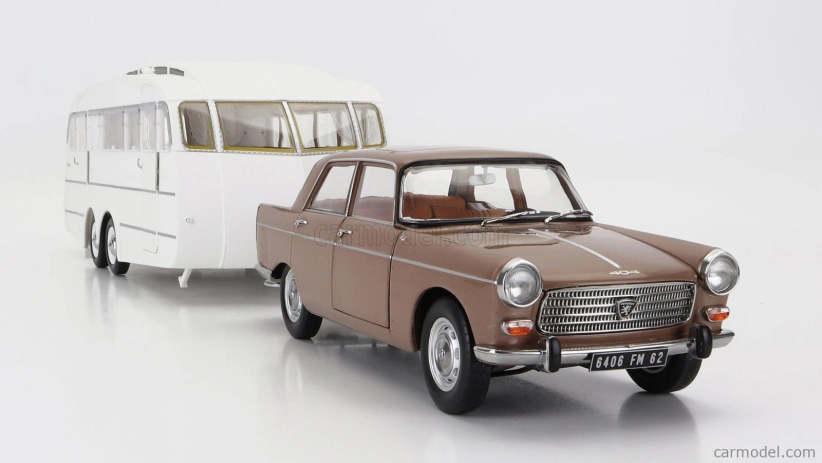 Norev Peugeot 404 With Caravan Roulotte Henon 1965 1:18 Brown Met