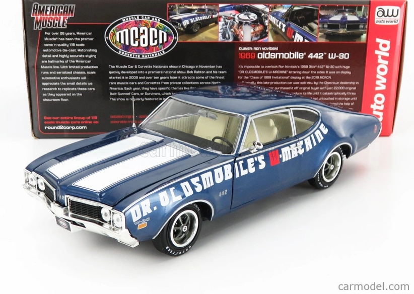Autoworld Oldsmobile Cutlass 442 Coupe 1969 - Dr Oldsmobile's W-machine 1:18 Modrá Bílá