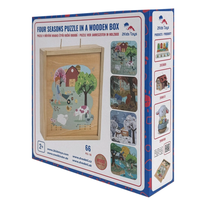 2Kids Toys Puzzle v dřevěné krabici Čtyři roční období - poškozený obal
