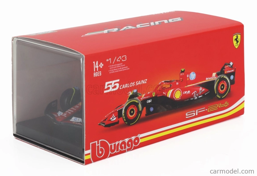 Bburago Ferrari F1 Sf-24 Team Scuderia Ferrari N 55 5th Emilia Romagna Imola Gp 2024 Carlos Sainz – With Pilot And Showcase 1:43 červená čierna