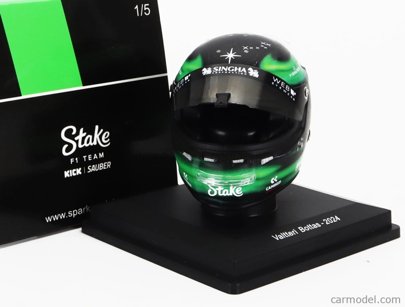 Spark-model Bell helmet Casco Helmet F1 Valtteri Bottas Team Stake Kick Sauber N 77 Season 2024 1:5 Zelená Černá