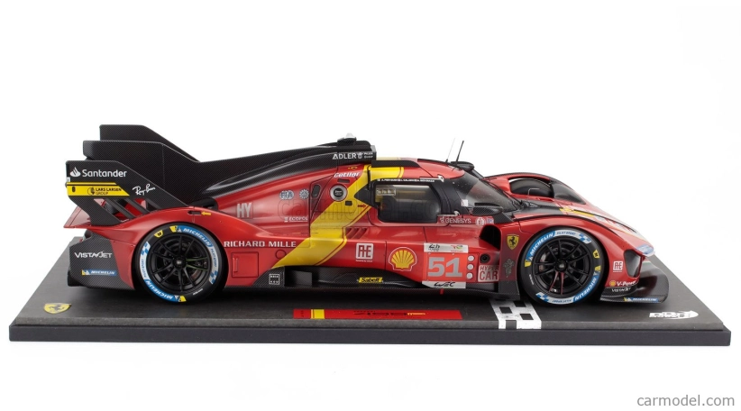 Bbr-models Ferrari 499p 3.0l Turbo V6 Team Ferrari Af Corse N 51 Winner 24h Le Mans (dirty Version - After Race) 2023 Alessandro Pier Guidi - James Calado - Antonio Giovinazzi - Con Vetrina - With Showcase - Coffret Box 1:12 Červená Žlutá Černá