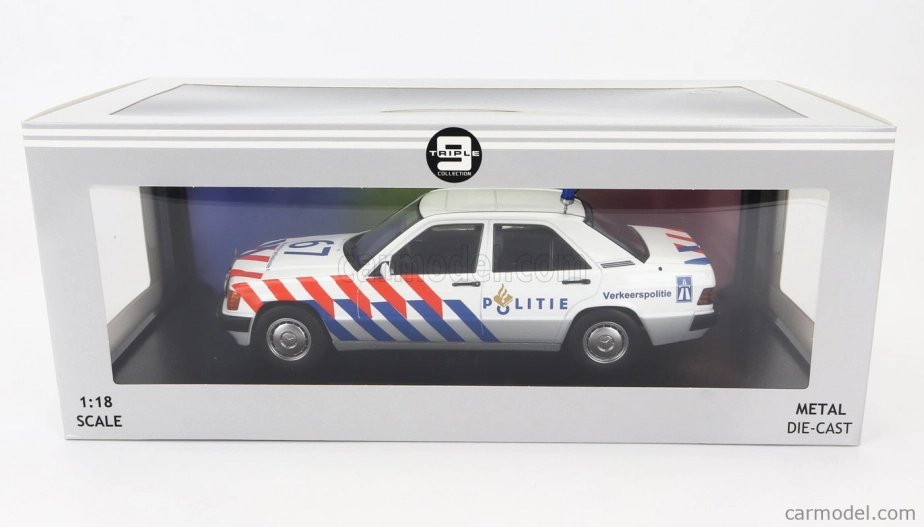 Triple9 Mercedes benz 190e (w201) N 67 Police Dutch 1993 1:18 Bílá Modrá Červená