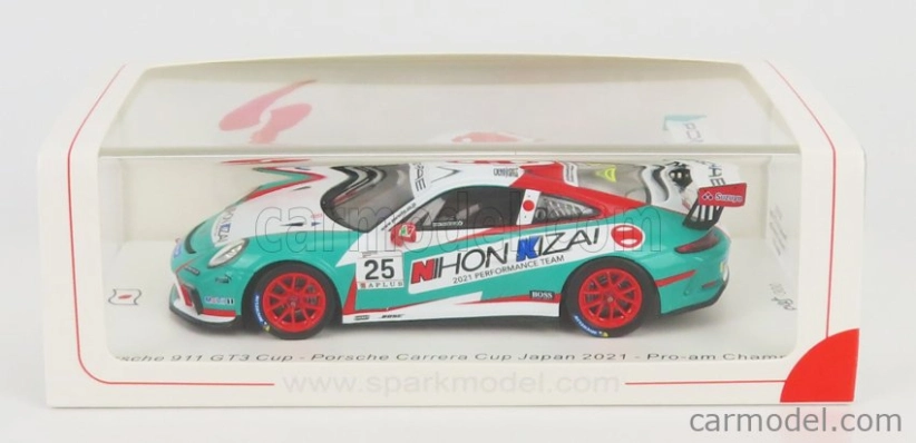 Spark-model Porsche 911 991 Gt3 Cup N 25 Porsche Carrera Cup Japan Pro-am Champion 2021 Kiyoshi Uchiyama 1:43 Light Blue White