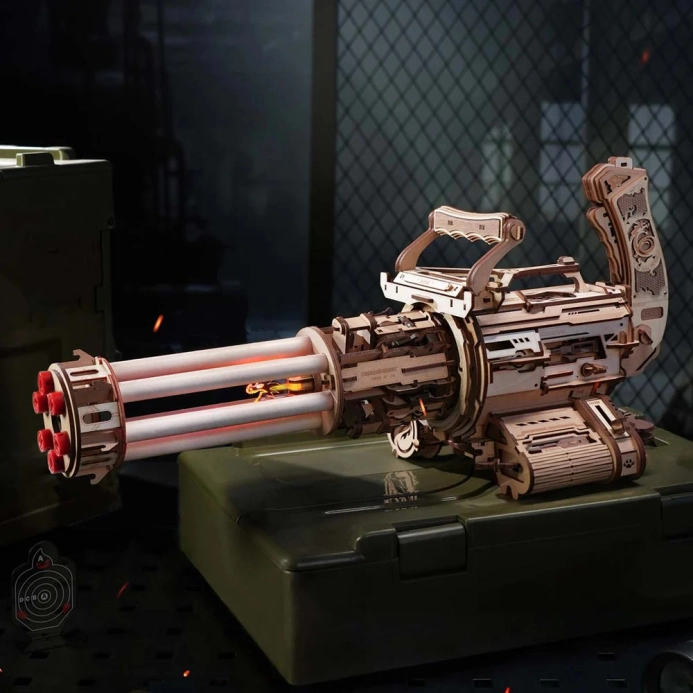 RoboTime 3D dřevěná mechanická skládačka Rotační kulomet