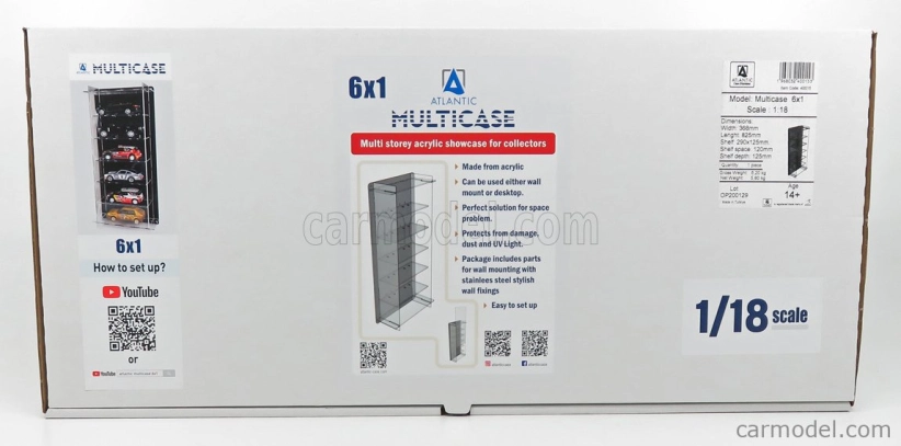 Atlantic Vetrina display box Espositore - For 6 Cars 1/18 Lungh.lenght Cm 36.8 X Largh.width Cm 12.5 X Alt.height Cm 82.5 (altezza Utile Tra I Ripiani Cm 12.0 Inner Height Among Shelves) 1:18 Plastový Displej