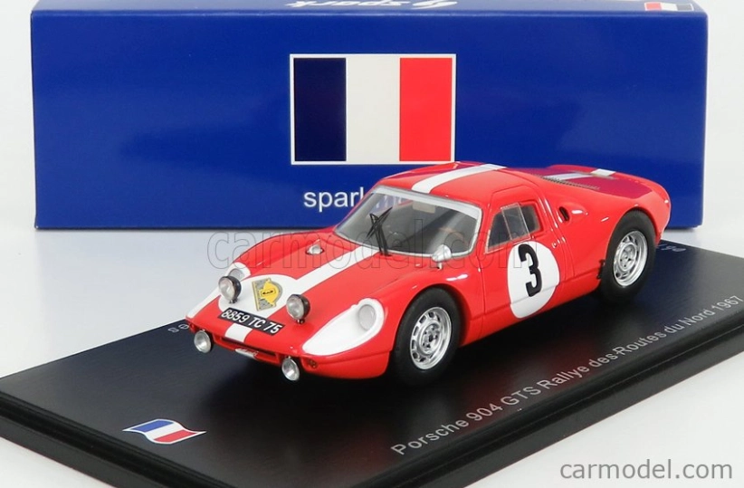 Spark-model Porsche 904 Gts N 3 Rally Des Routes Du Nord 1966 F.dumousseau - M.roques 1:43 Červená biela