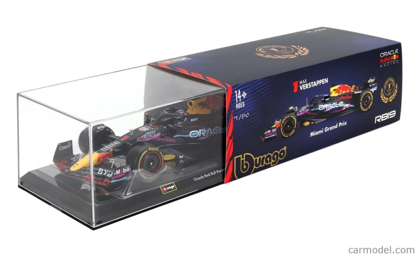 Bburago Red bull F1 Rb19 Team Oracle Red Bull Racing N 1 World Champion Winner Miami Gp 2023 Max Verstappen – With Pilot And Showcase 1:24 Matt Blue
