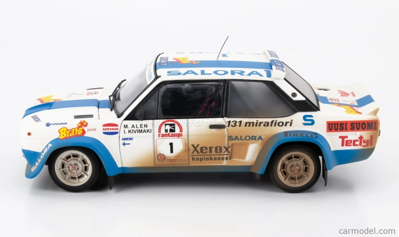 Kyosho Fiat 131 Abarth (špinavá a nočná verzia) N 1 Winner Rally 1000 Lakes 1980 Markku Alen - Ilkka Kivimaki 1:18 White Light Blue