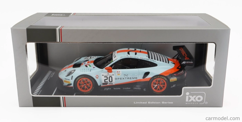 Ixo-models Porsche 911 991 Gt3 R 4.0l Flat-6 Team Gpx Racing N 20 Winner 24h Spa 2019 Richard Lietz - Michael Christensen - Kevin Estre 1:18 Svetlo modrá oranžová čierna