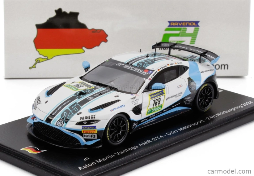 Spark-model Aston martin Vantage Amr Gt3 Team Dorr Motorsport N 169 24h Nurburgring 2024 O.sandberg - A.wenisch - M.funke - P.dorr 1:43 White Blue Black