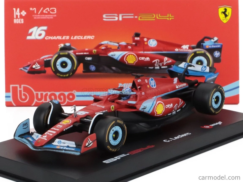 Bburago Ferrari F1 Sf-24 Team Scuderia Ferrari N 16 3rd Miami Gp 2024 Charles Leclerc – With Pilot And Showcase 1:43 červená čierna svetlomodrá