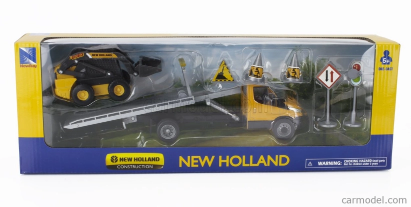 Newray Iveco fiat Daily Roll-off Pianale 2023 With Accessories + New Holland L228 Ruspa Gommata - Skid Steer Scraper Tractor 1:36 Žlutá Černá