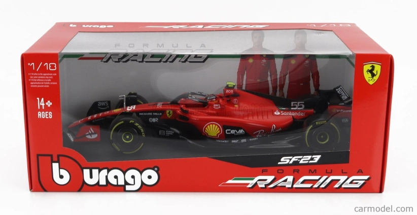 Bburago Ferrari F1 Sf-23 Team Scuderia Ferrari N 55 2023 Carlos Sainz 1:18, červená