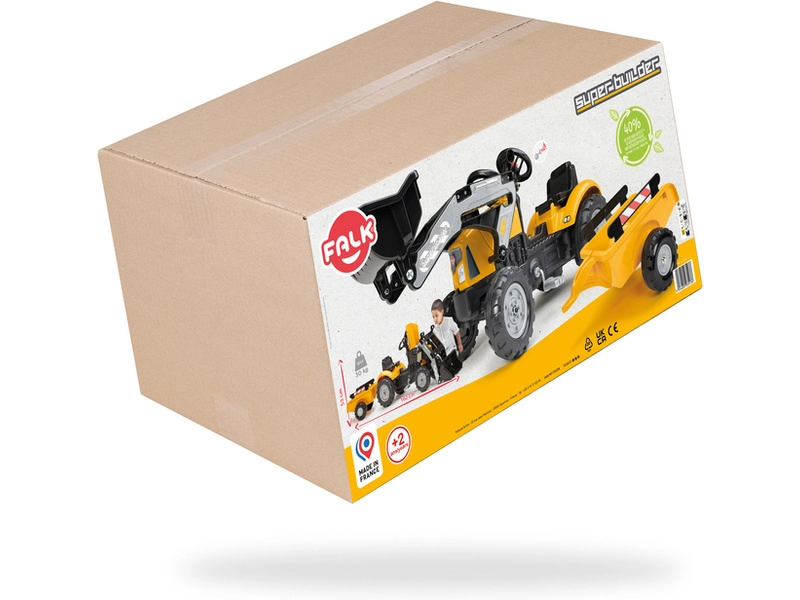 FALK - Šlapací traktor Super Builder s nakladačem a vlečkou