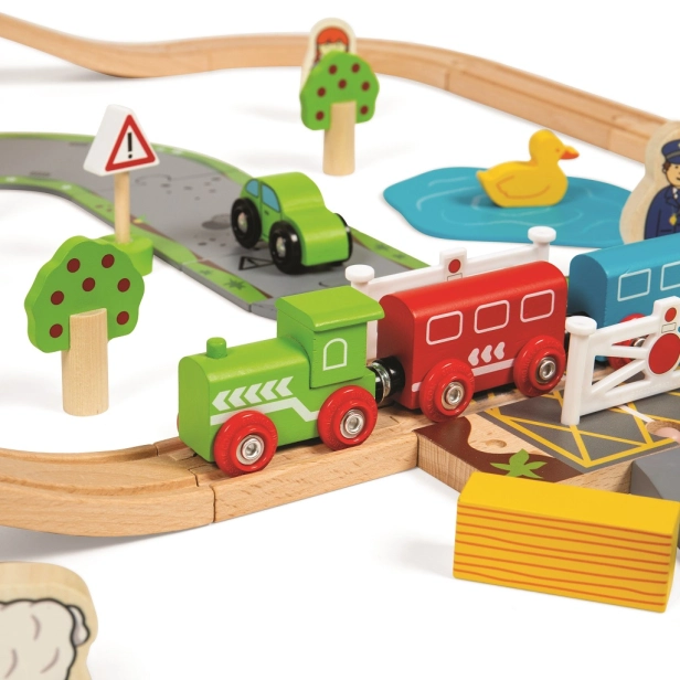 Bigjigs Rail Drevená vláčiková dráha s vidieckou cestou 80 kusov poškodené balenie