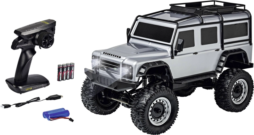 RC auto Land Rover Defender Rock Crawler, strieborná