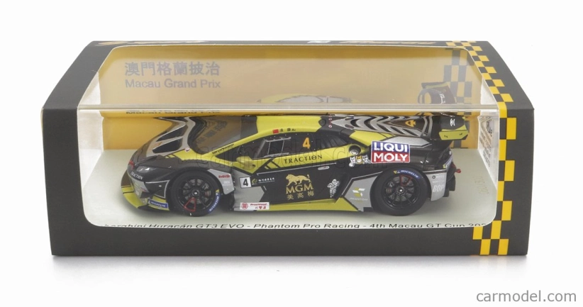 Spark-model Lamborghini Huracan Gt3 Evo Team Phantom Pro Racing N 4 4. Gt Cup Macau 2022 Ling Kang 1:43 Žltá čierna