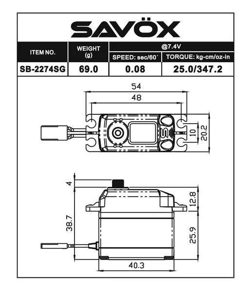SB-2274SG Black Edition BRUSHLESS HiVOLT Digitálne servo (25kg-0,08s/60°)