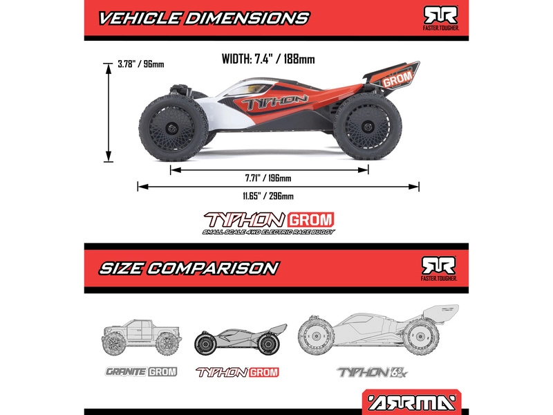 RC auto Arrma Typhon Grom 1:18 4WD Smart RTR, červené