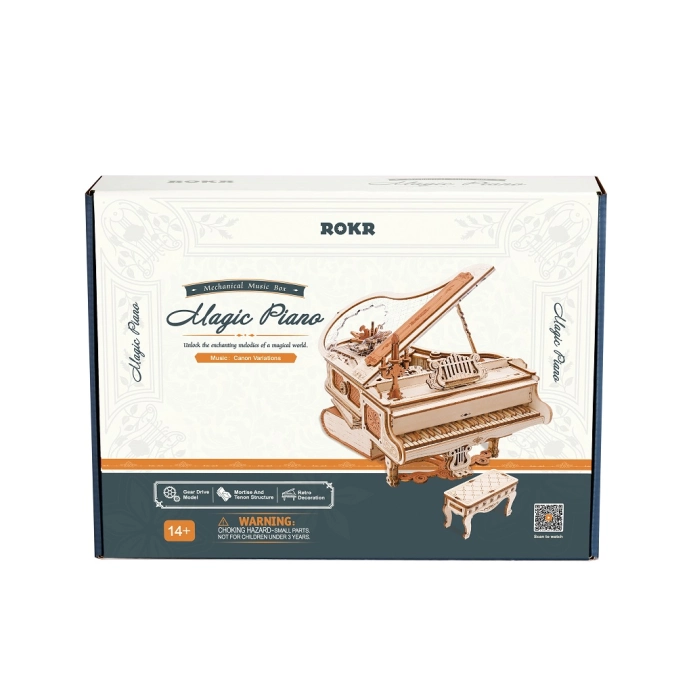 RoboTime 3D dřevěná skládačka hrací skříňky Kouzelné piano (mechanický pohon) - poškozený obal