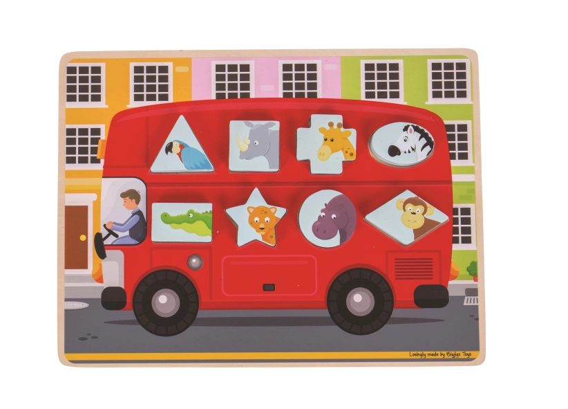 Bigjigs Toys Vkládací puzzle autobus se zvířátky